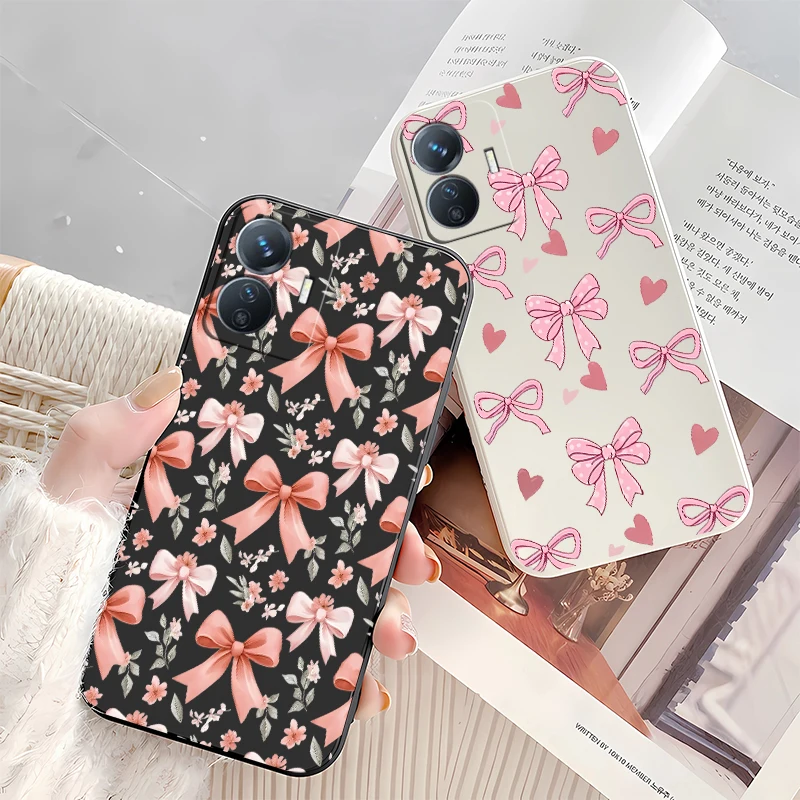 For Vivo V70 Elite FE V50 V60 Lite V30E V29E V27E V25E V23E Bow Flower Print Phone Case Shockproof Matte Silicone Soft TPU Cover view 3