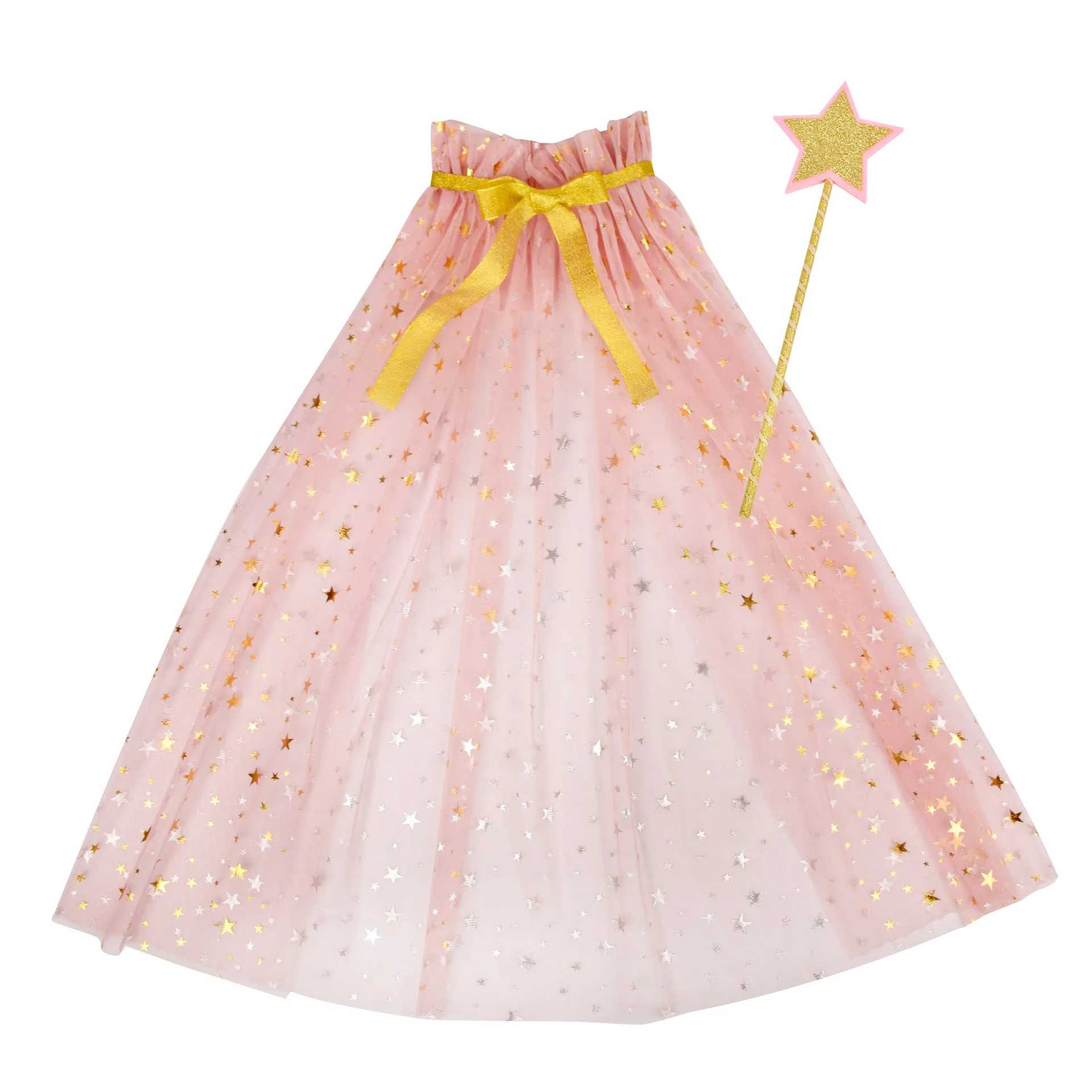 Children\'s Sweet Cute Fairy Mesh Cloak Halloween Party Show Cosplay Girls Princess Cloak Decoration Props Star Magic Fairy Wand