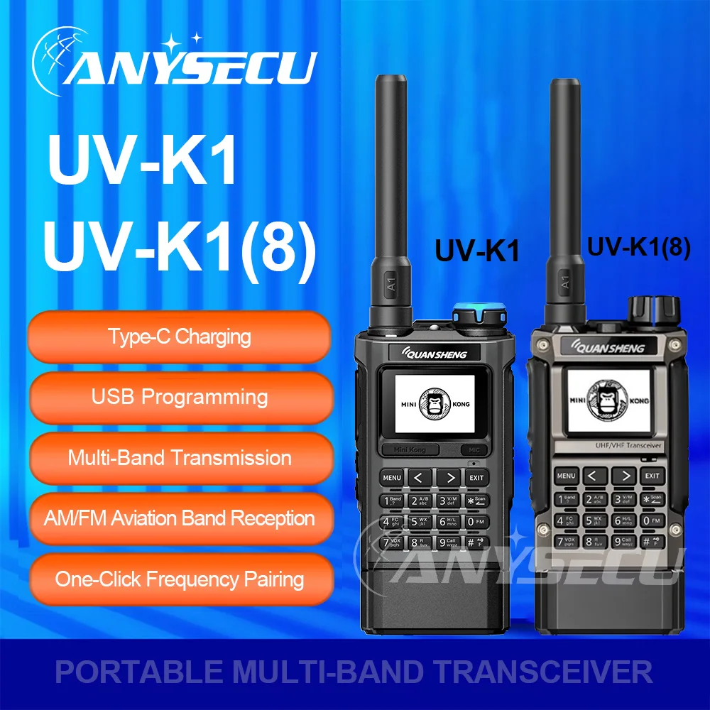 Quansheng Mini Walkie Talkie UV K1(8)  Transceiver UV-K1 (8) Multi Band Ham Radio 1400mAh/2500mAh TWO-WAY Radio