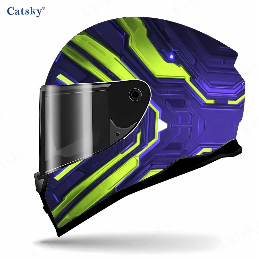 Purple-Black & Fluorescent Yellow Helmet Vinyl Wraps, Waterproof Scratch-Resistant Full Face Helmet Decals, Durable PVC Decorati view 3