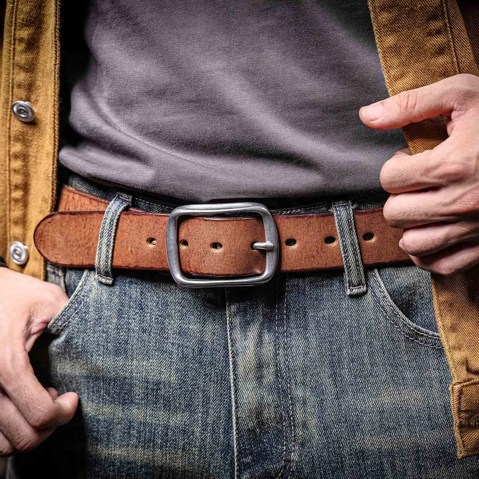 Vintage Echt leder Herren Rindsleder Gürtel Edelstahl Schnalle italienisches verdicktes Leder mit Geschenk box, ideale Wahl für Geschenk – Detail 4