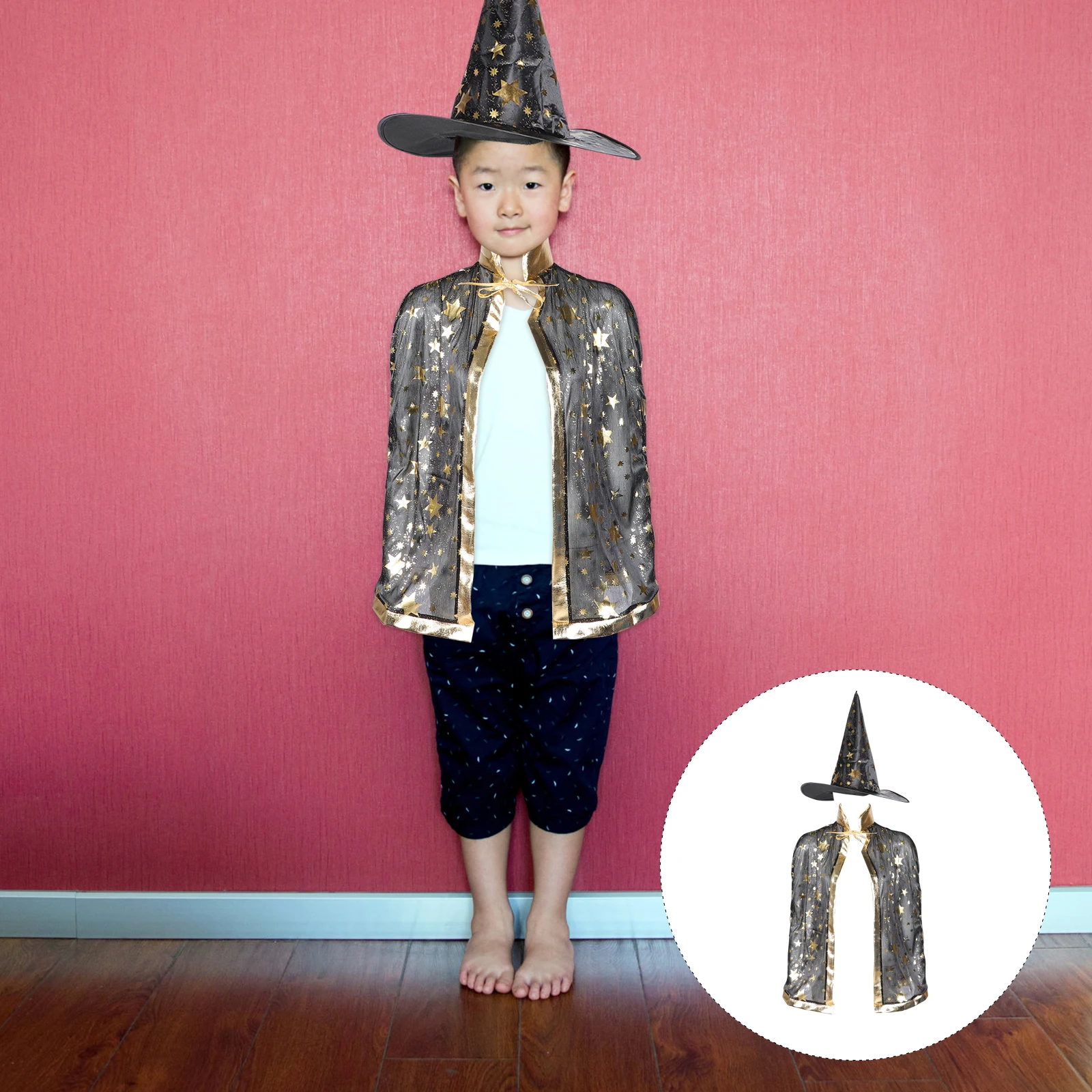 

Children's Witch Cloak Kid Costume Wizard Kids Boys Magician High-grade Thickened Satin Cloth Bronzing Costumes for Toddler