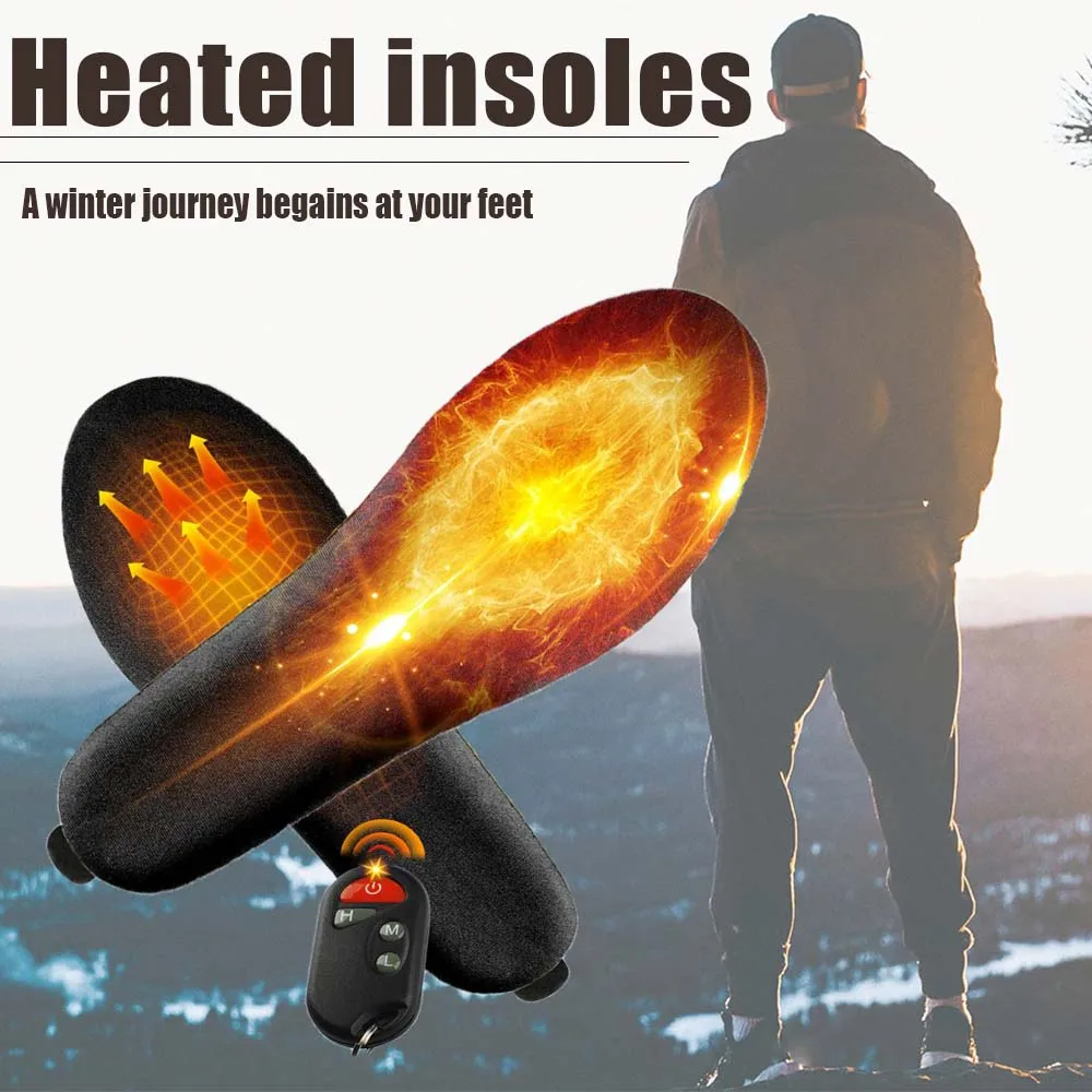 USB Heated Insoles for Shoes with Remote Control, Neutral Rechargeable, LED, Skiing Insoles, Winter