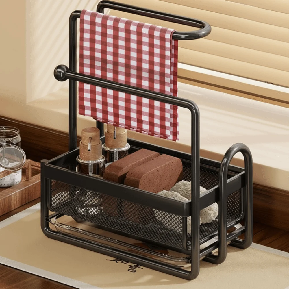 

Многофункциональная металлическая подставка-органайзер для раковины с поддоном для воды, многоуровневый кухонный органайзер, прочный держатель для губок