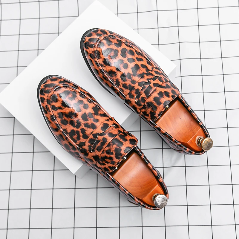 Brand Luxury Mens Leather Shoes Fashion Leopard Loafers Comfy Business Party Slip-on Casual Shoes for Men Designer Moccasins