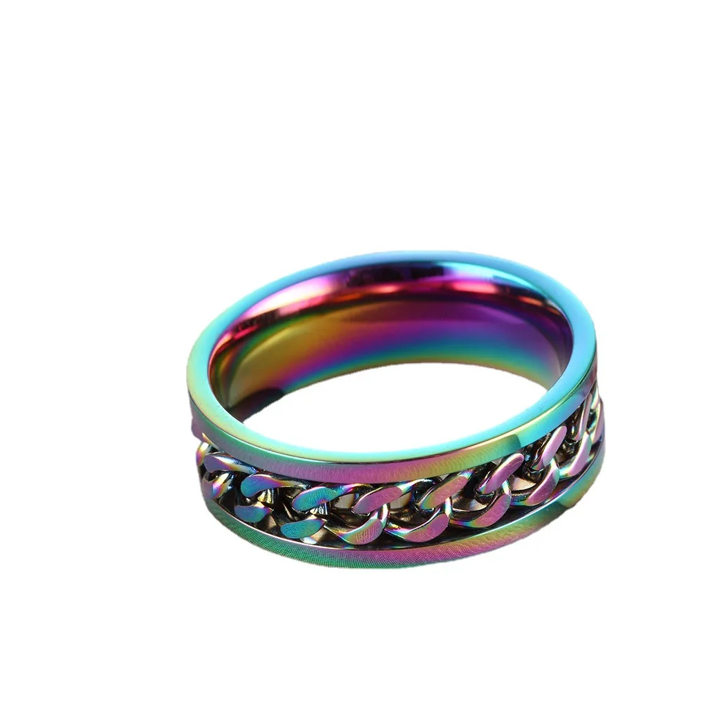 Men's Titanium Steel Rotatable Chain Spinner Ring