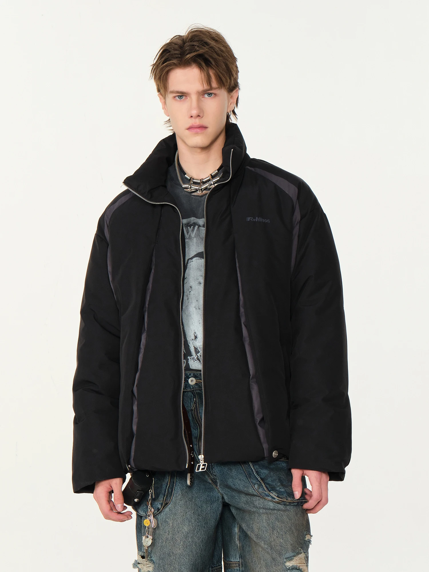 Winter New American Style Men's Three-Proof Trendy Off-White Casual Jacket Couple's Cold-Proof Thickened Black Cotton Jacket