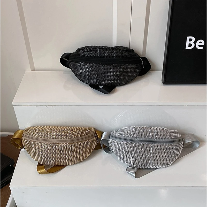 DHL30pcs Waist Bags Nylon Fashion Plain diomand Light Protable Fanny Packs Outdoor