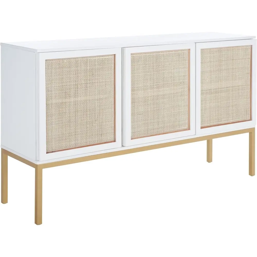Home Collection Zadie al White/Natural Rattan 3-Door Storage Sideboard