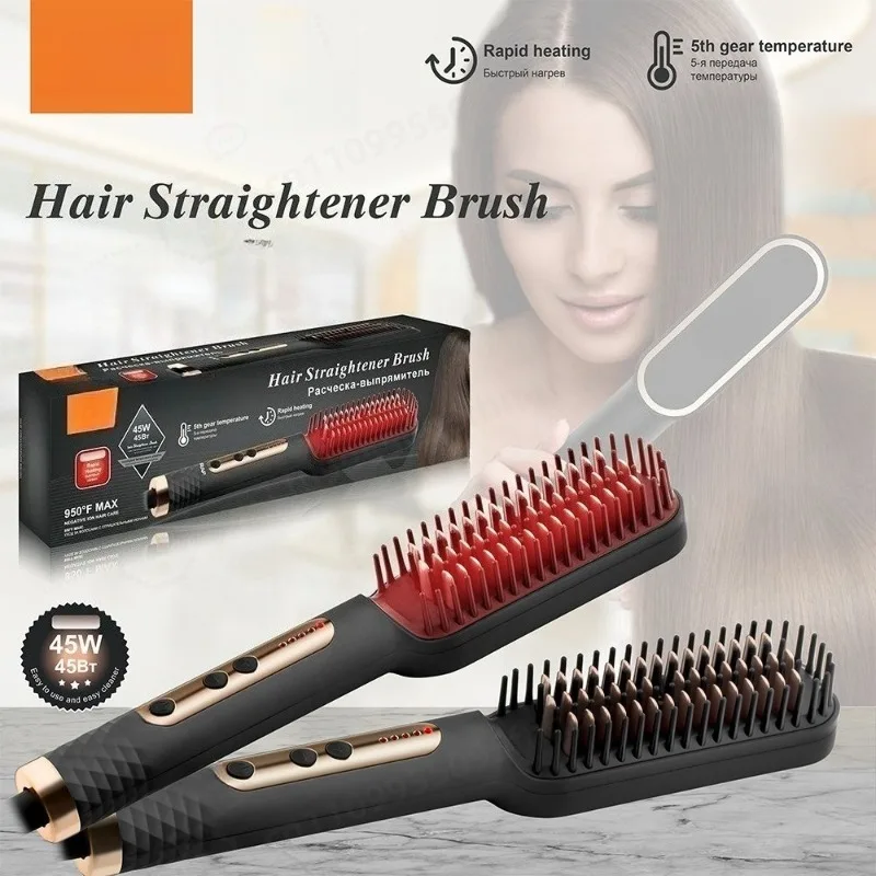 2 in 1 Hair Straightener Curler Fast Heating Electric Styling Comb Home Hair Styler