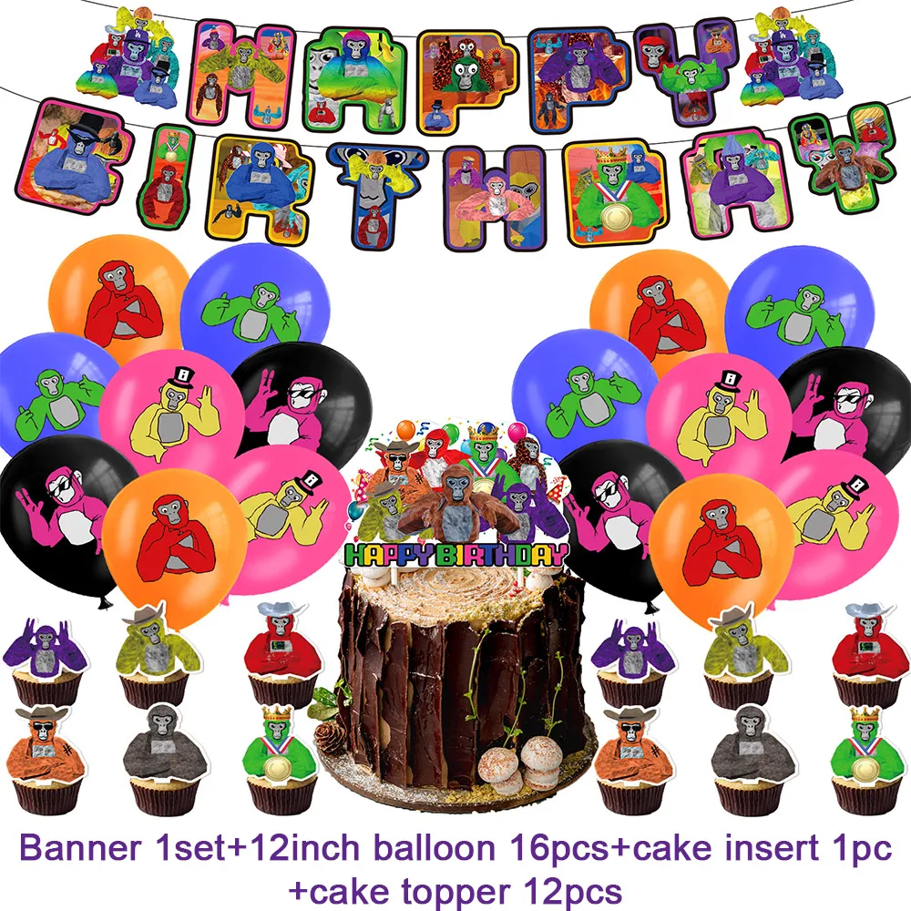 Gorilla Tag Theme Birthday Party Decoration Disposable Tableware Paper Plate Cup Napkin Baby Shower Balloons Banner Kids Gifts