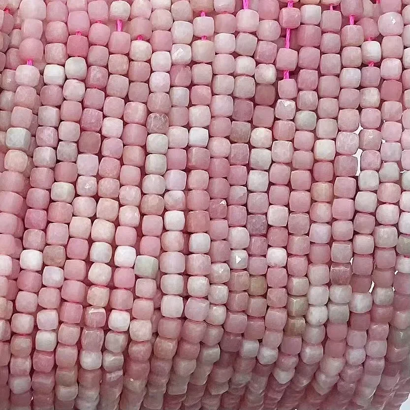 

Natural Pink Opal Facted Square Cube 38cm Loose Beads for Jewerly Making Design Fashion Stone DIY Woman Necklace Wholesale Gift