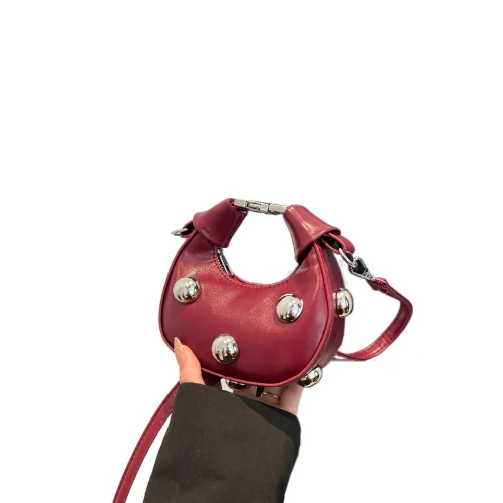 

Creative Retro Mini Riveted Handbag Korean Style PU Single Shoulder Bag Solid Color Portable Lipstick Storage Bag Spicy Girl
