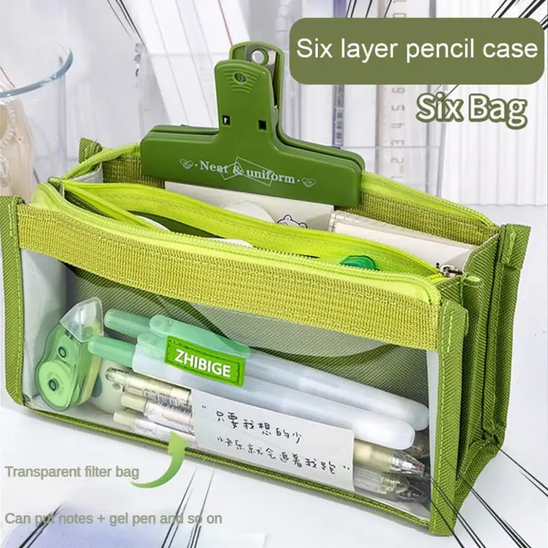 Six-layer Large-capacity Pencil Bag Stationery Beautiful Transparent Pencil Bag Girl Zipper Pencil Bag School Supplies