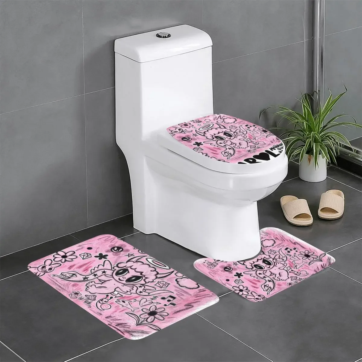 

Custom Karol G Bichota Season 3 Piece Bathroom Rugs Reggae Ainger Non-Slip Absorbent Toilet Bath Mat Set