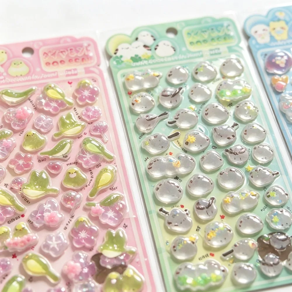 4Sheets Kawaii Cartoon Character Crystal Cute Mini Animal 3D Epoxy Glossy Self-Adhesive Sparkle Stickers for DIY Craft Decor