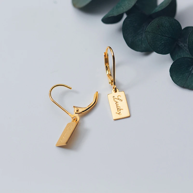 MloveAcc 925 Sterling Silver Gold Color Lucky Letter Alphabet Tag Drop Earrings for Women Fashion Silver Earrings Jewelry