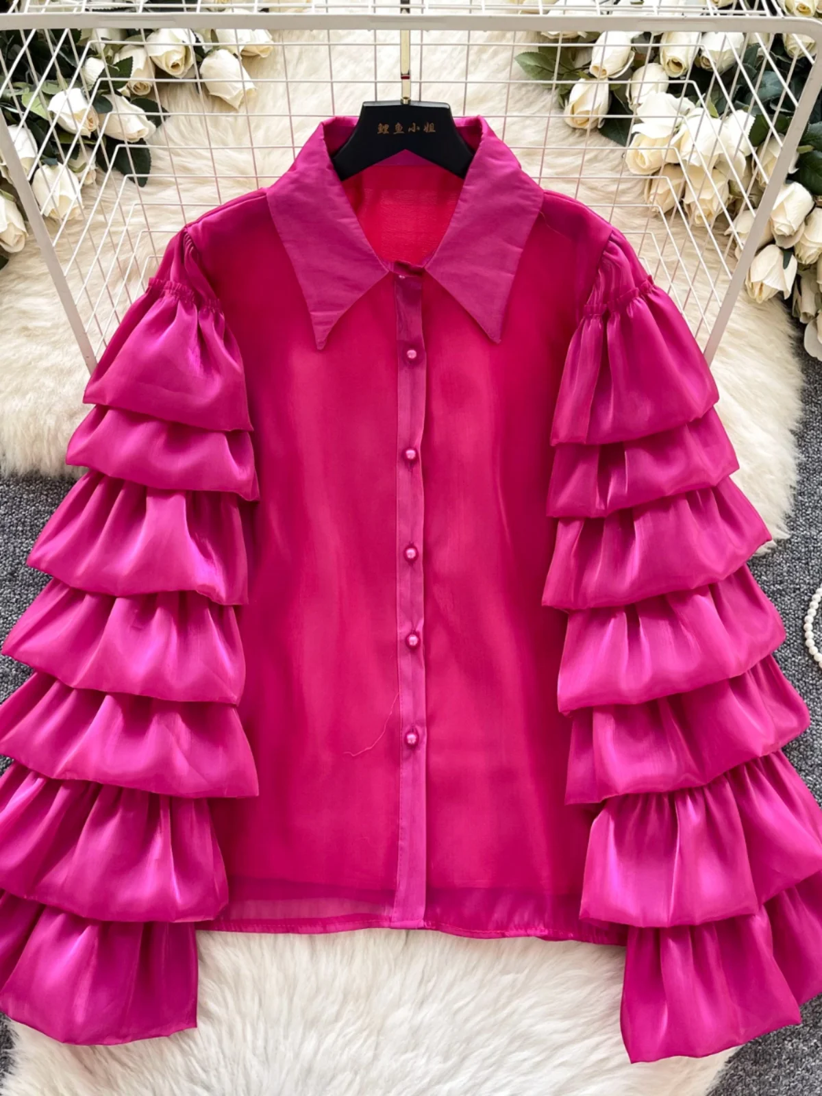 

Ele Long Sve Satin irt Women's Faionable Versatile Glowing Lace Hem Commute Korean Sle Loose Fit Spring 2025