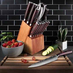 Professional chef knife 15-piece Japanese Kitchen Knife Set Ultra Sharp for Very Fast Cutting With holder Scissor Sharpening Rod