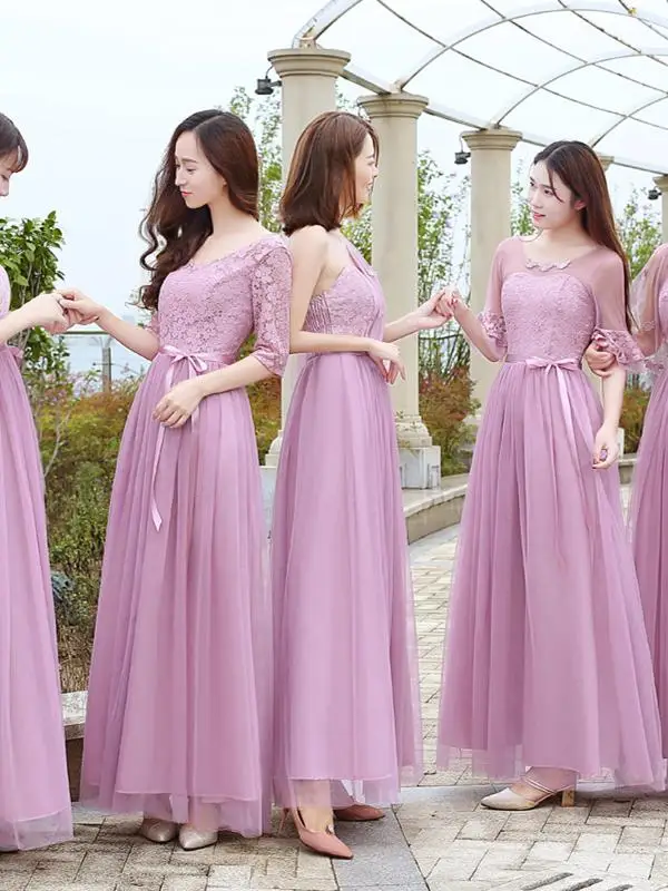 メイドメイドロングワンショルダードレス韓国スタイル痩身コーラスパフォーマンス女性のファッション結婚式のアテンダントガウンポリエステル