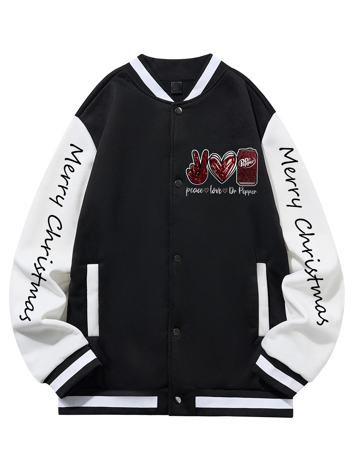 

Black Blue Green Double-sided Christmas Print XS-XXL Unisex Baseball Jacket Streetwear Coat Warm Fleece Soft Jacket