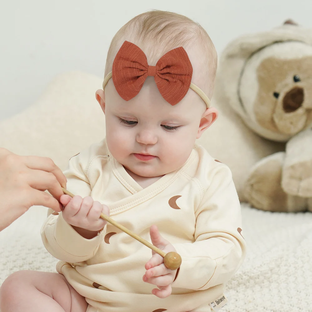 10 قطعة لون عشوائي 4.4 بوصة القطن بلون الانحناء عقال للأطفال الفتيات النايلون مطاطا رباط شعر الطفل Bowknot أغطية الرأس #2