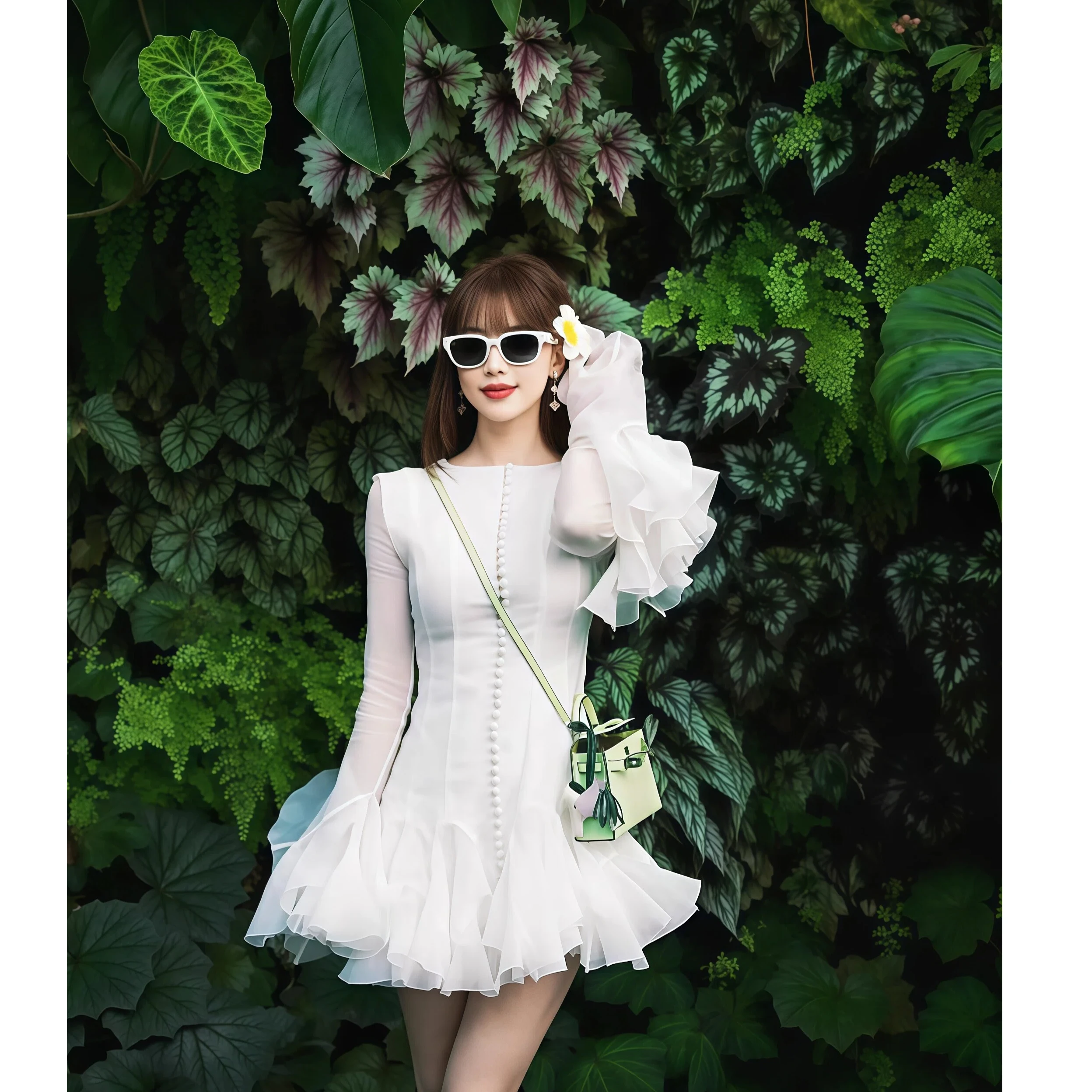 

Women's Dress Irregular Pleated Patchwork Fashion Long Lantern Sleeve Waist Cinching Mini Dresses Clothing