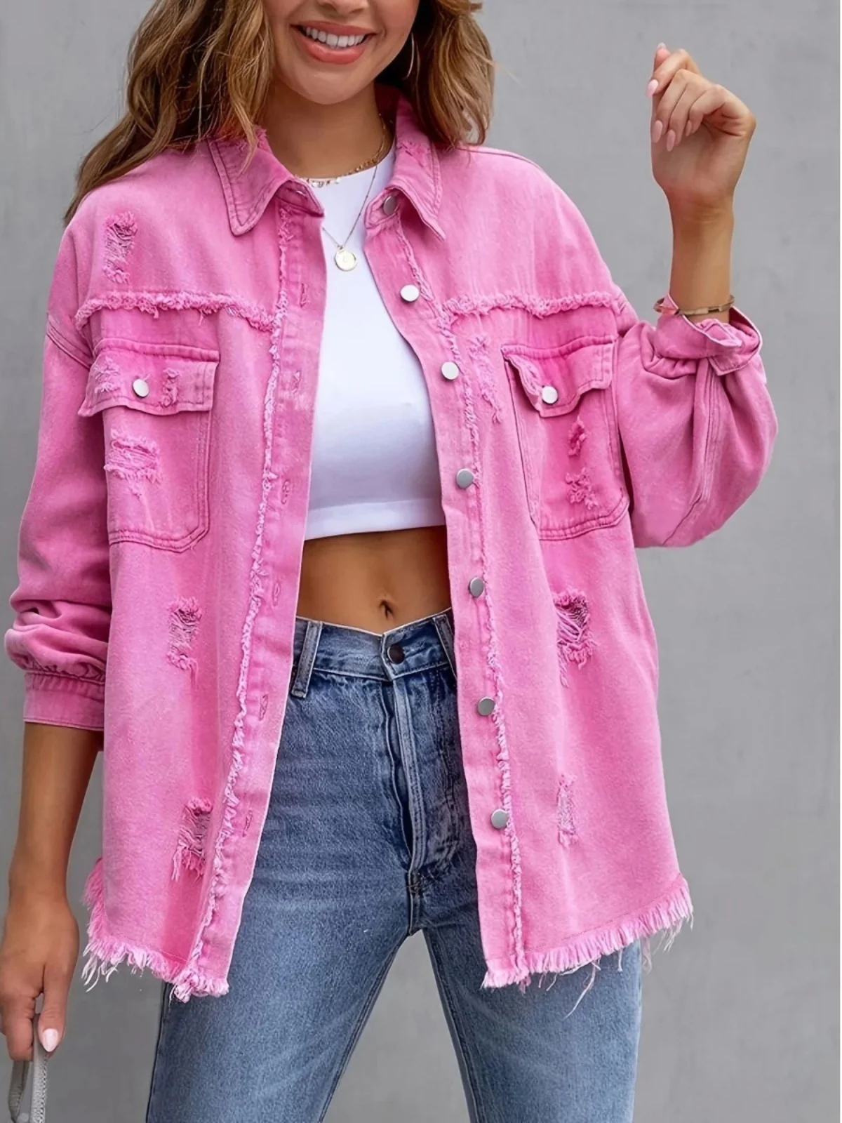 

Casual Denim Jaet Hair Collar Long Sved Loose Fit Regular Sve Length Pure Color Tagkita Women's Faion Autumn Outerwear