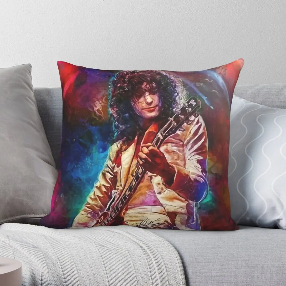 Jimmy Page Playing Guitar Square Pillowcase Polyester Linen Velvet Creative Zip Decorative Pillow Case Car Cushion Cover