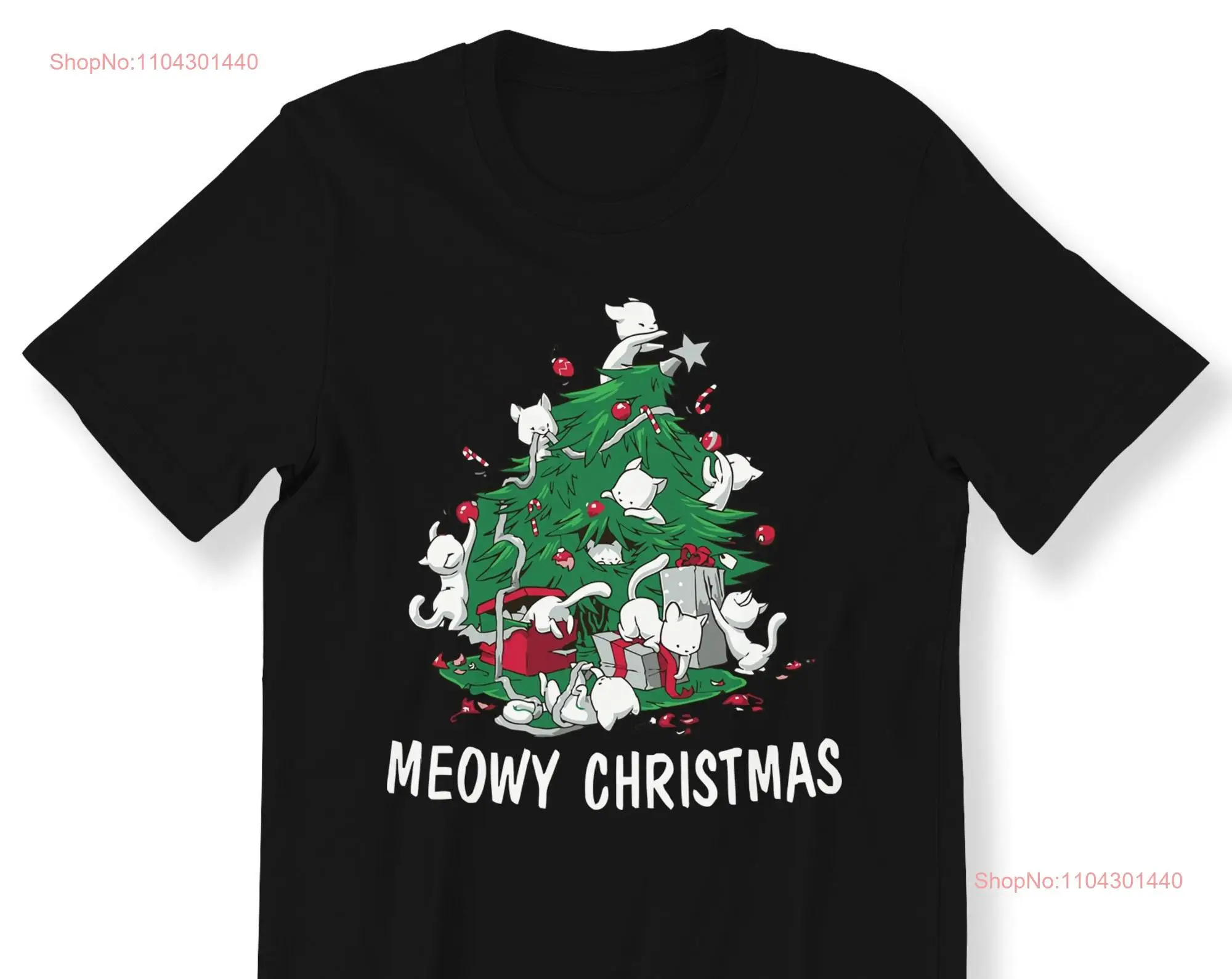 Meowy Christmas Tree Забавные кошки для детей Футболка Топ Sassy Kittens Cat Lovers Holiday Праздничные длинные или короткие рукава