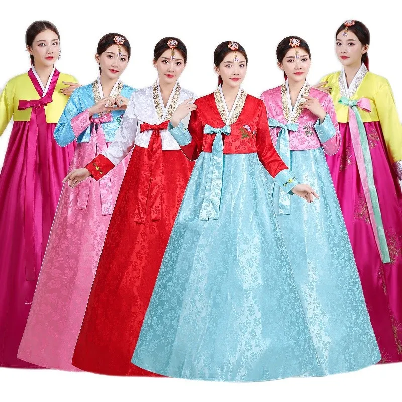 

Новый женский традиционный костюм Hanbok в Корейском стиле, вышитые свадебные костюмы для выступления, сцены, танцев