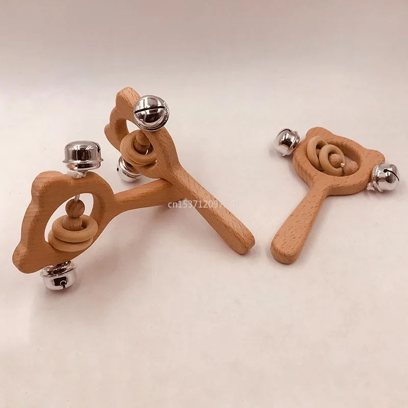 1Pcs Baby Wood Teether Rabbit Owl Beech Wooden Ring Teether Nursing Pendant Baby Animals Rattles Chew Toys Accessories