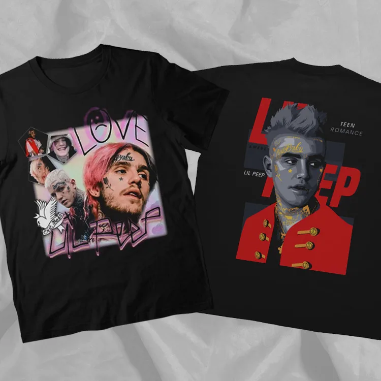 

Lil Peep Hip Hop Rap Respect New Black Double Sided Tee