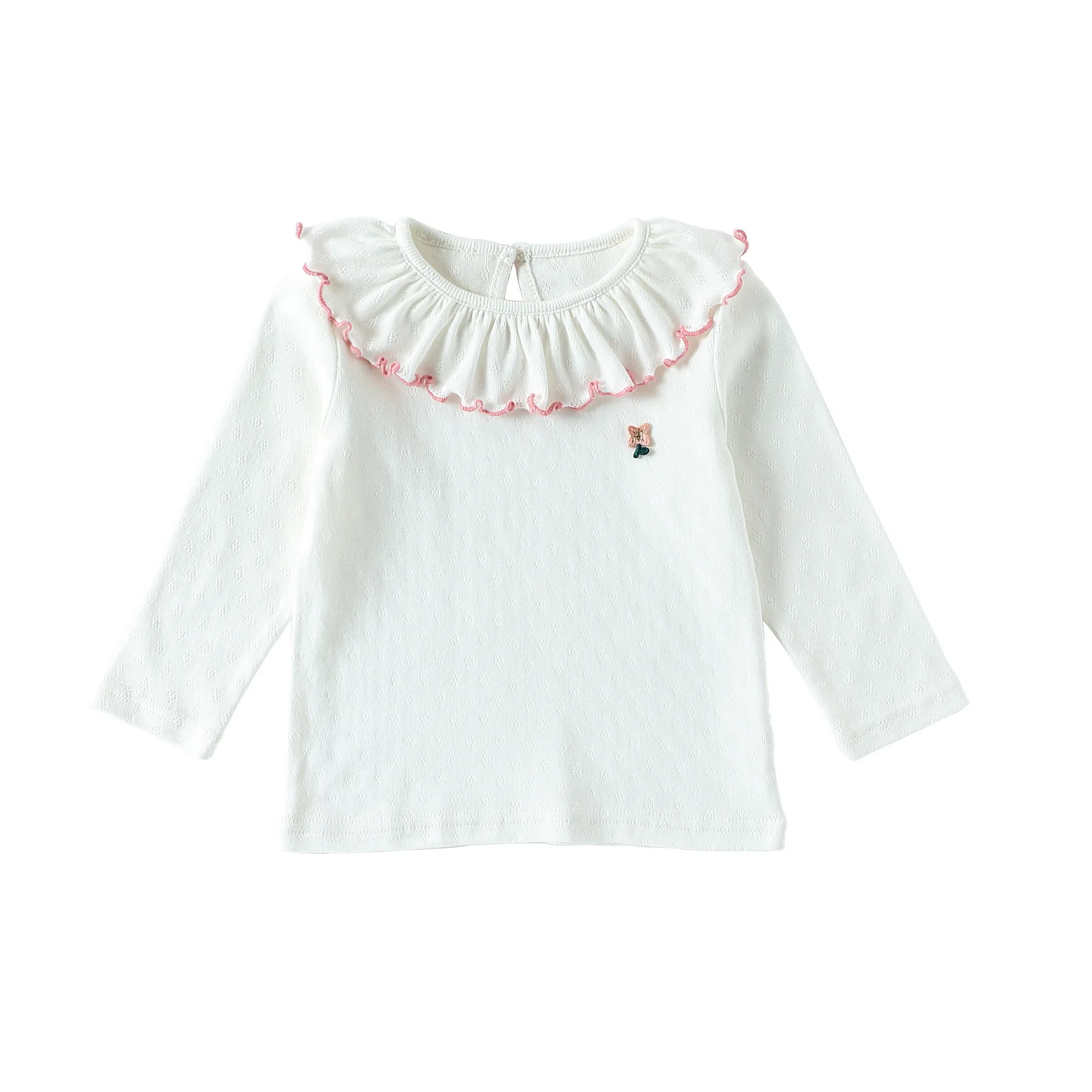Girls' Cotton Long Sleeve Blouse Spring Autumn Fashionable Children's Top Baby Girl Pure Cotton Class a Lace Collar Base Shirt