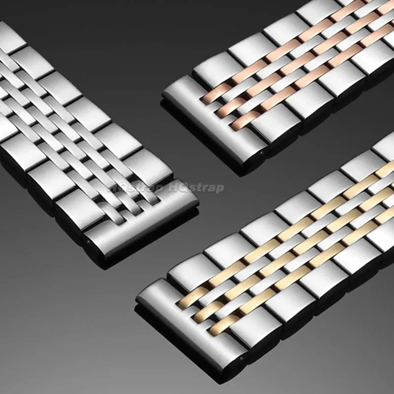 스테인리스강 세븐 비드 시계 스트랩, 금속 밴드, 솔리드 나비 버클 팔찌, 범용 손목 밴드, 18mm, 20mm, 22mm