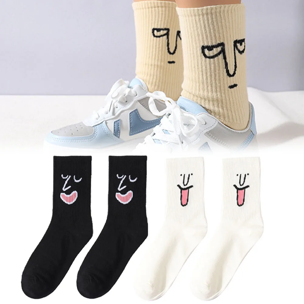 Skurrile Cartoon-Mid-Crew-Socken, sportliche Baumwollsocken im akademischen Stil, Streetwear, süße lange Socken für Frauen