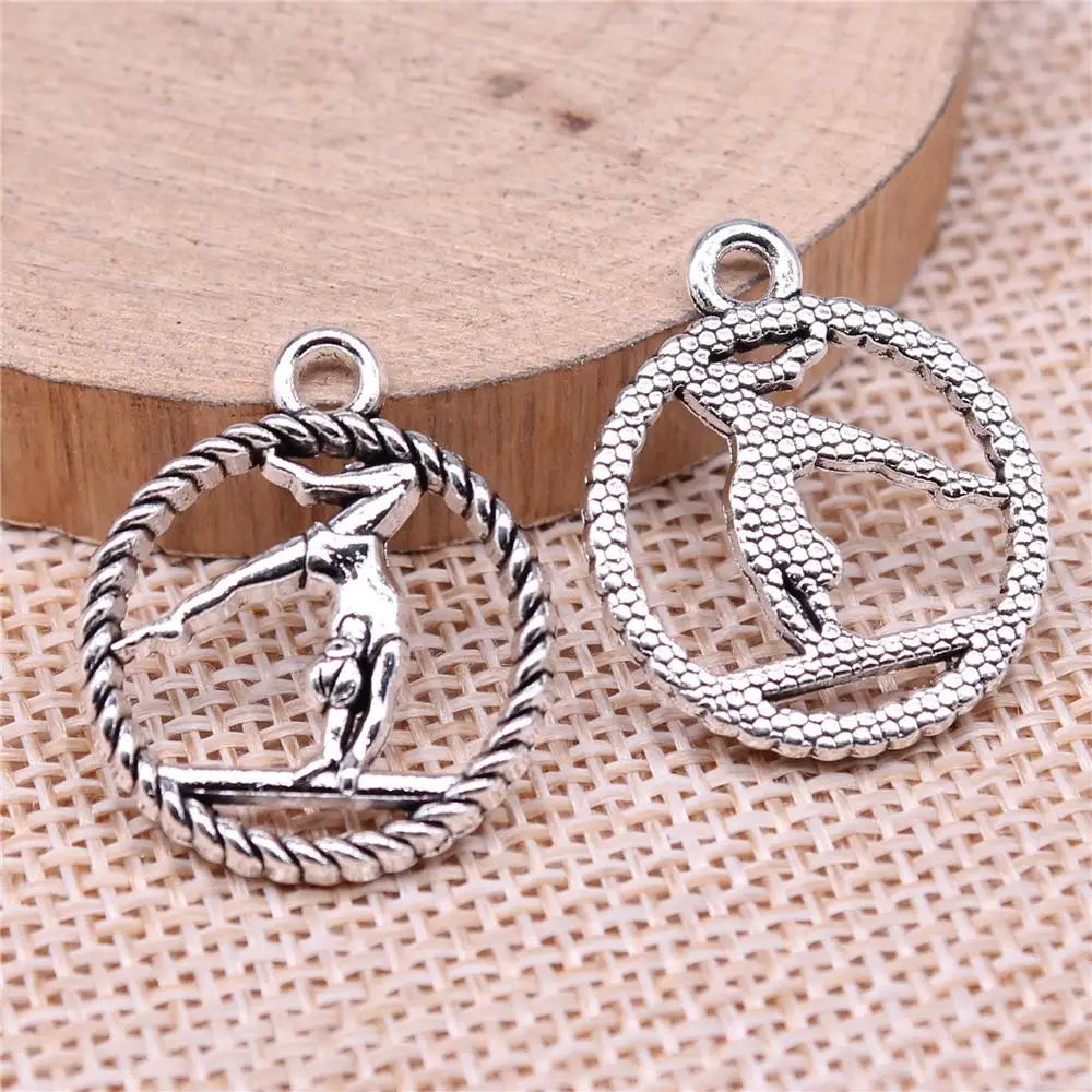 80pcs Charms Wholesale 24x20mm Gymnastics Charms Wholesale Antique Silver Color For Jewelry Making DIY Jewelry Findings