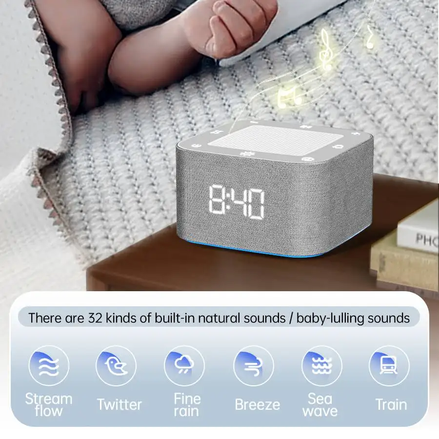 آلة الضوضاء البيضاء ذات الضوء الليلي RGB مع وقت التنبيه، متعددة الوظائف، 32 أصوات مهدئة للمساعدة في النوم للطفل والكبار #4