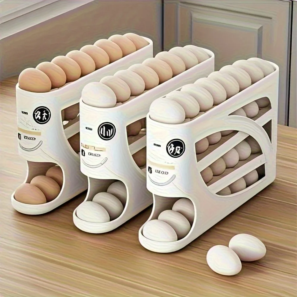 1 Stück 4-stöckiger Rollbarer Eierhalter aus Kunststoff mit Seitentür-Design, 30 Eier Kapazität, Glatte Oberfläche mit Griff, Kühlschrank-Küchen-Aufbewahrungsregal