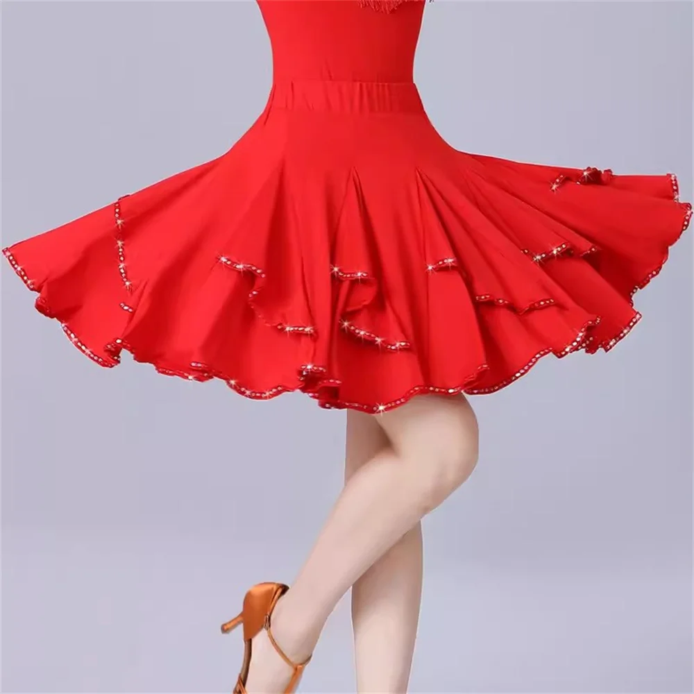 New sequin Latin Dance Skirt Female Three-Step Skirt Adult Cha Cha Dance Skirt Rumba Square Dance Skirt