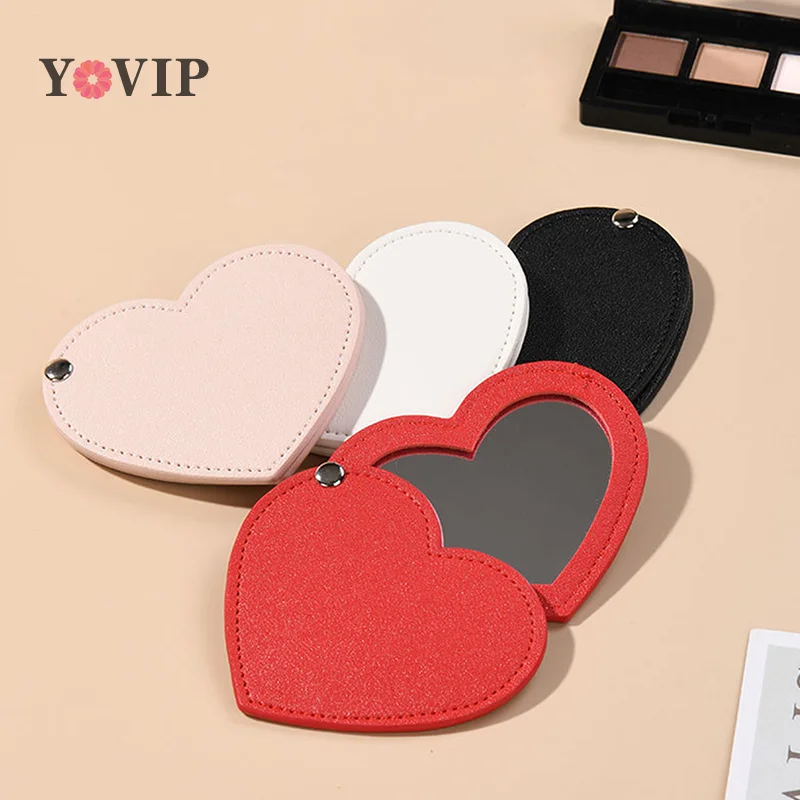 Mini Hart Make-Up Spiegel Draagbare Pu Cosmetische Spiegel Opvouwbare Zak Compacte Spiegel Reis Accessoires