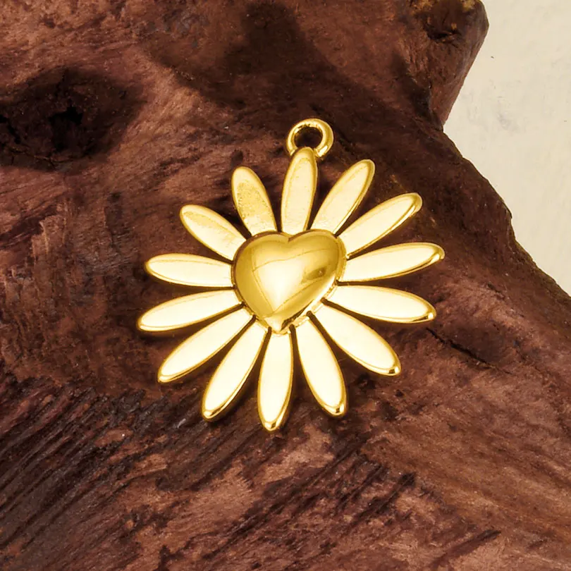10pcs/lot Stainless Steel Real Gold Plated Daisy Flower Sunflower Pendants Charms Necklace Accessories DIY for Jewelry Marking