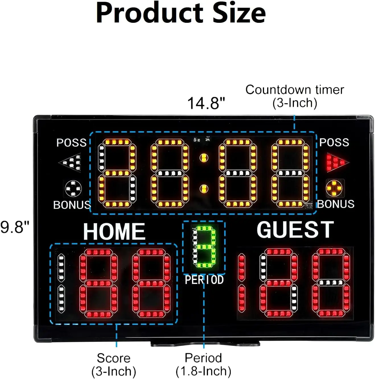 Papan Skor basket elektronik, papan skor digital profesional dengan remote kontrol terpasang di dinding papan skor game LED besar