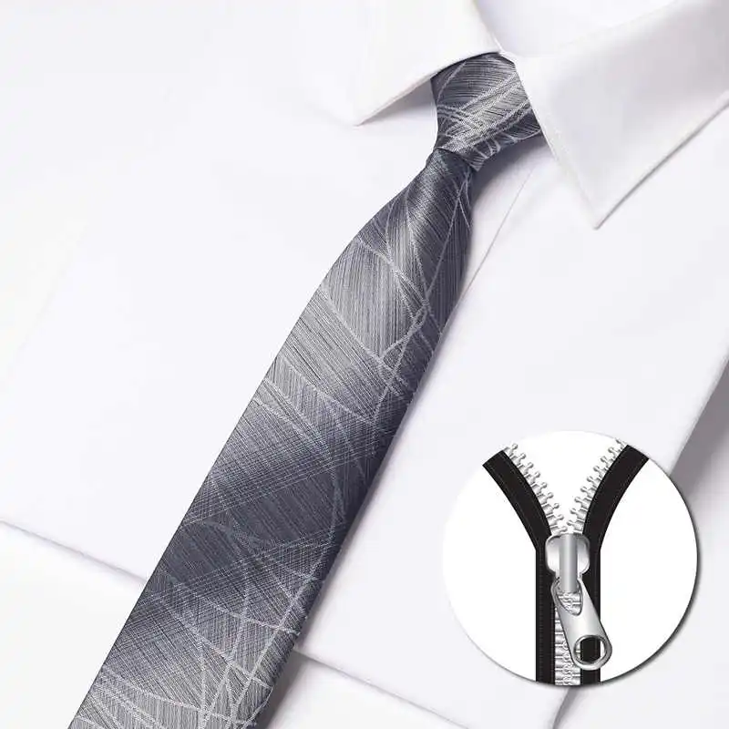 

Top Quality Gray Water Pattern Zipper Tie Fashionable Men's Narrow Version 6cm Business Banquet Shirt Accessories Zipper Necktie