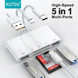 KUTOU  5 in 1 USB OTG Adapter to SD TF Memory Card Reader with Charging Port for iPhone iPad Xiaomi Samsung Huawei MacBook