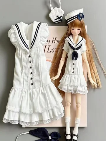 Платье для куклы BJD OB24 1/6  в морском стиле