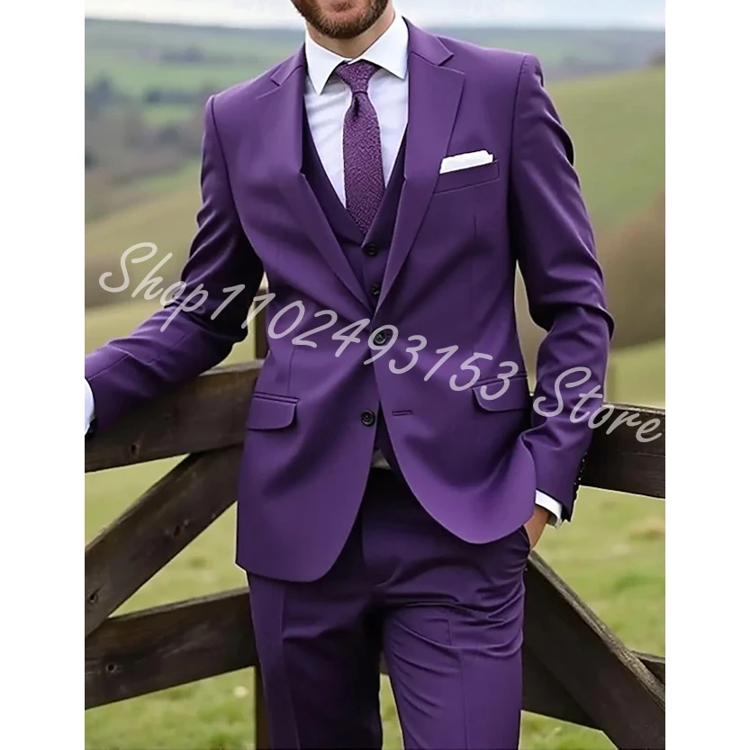 Men's Wedding Business Suits Royal Blue Fashion Formal Standard Fit 3 Piece Single Breasted Groom Tuxedos Trajes De Hombre