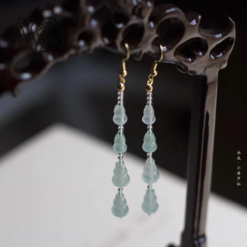 925 Silver Jade Green Jade Gourd Beads DIY Earrings Pendant Charm Jewellery Fashion Accessories Woman Luck Amulet Gifts
