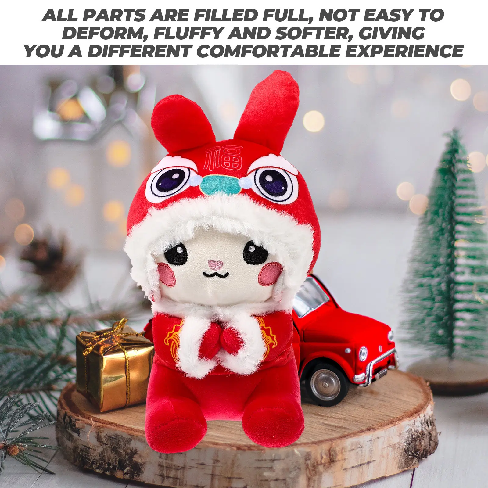 

Rabbit Bunny Stuffed Mascot Year of Rabbit Zodiac Decorative Soft Pillow for New Year Home Car Gift Stuffed Bunny Toy