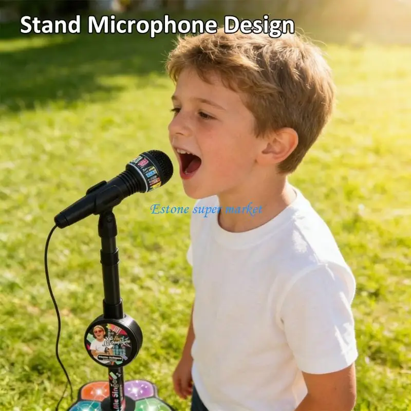 090B Kids Karaoke Machine Microphone Toy with LED Light Children Singing Dancing Toy